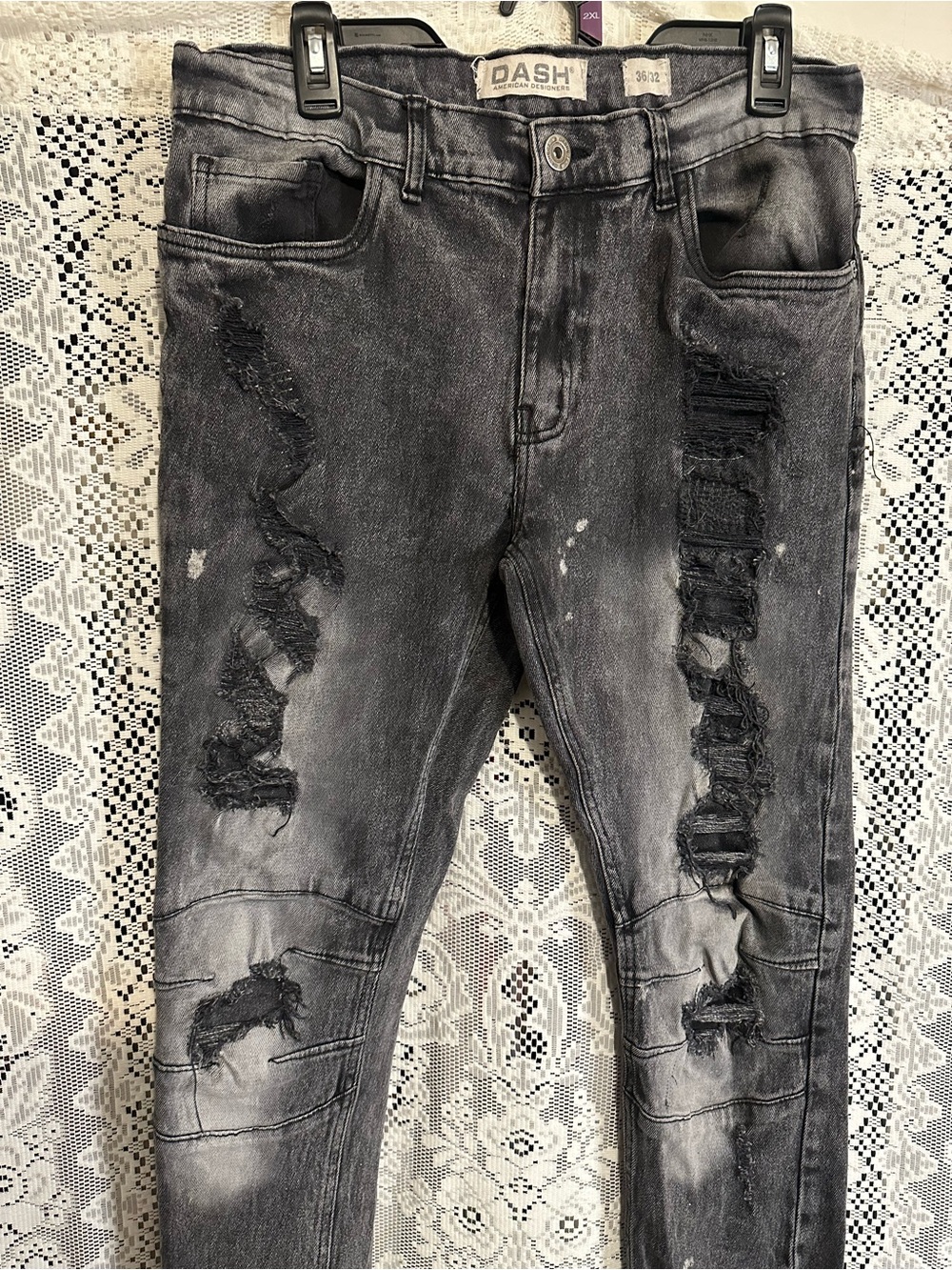 Dash Men’s Black Washed Ripped Skinny Jeans - Picture 3 of 11